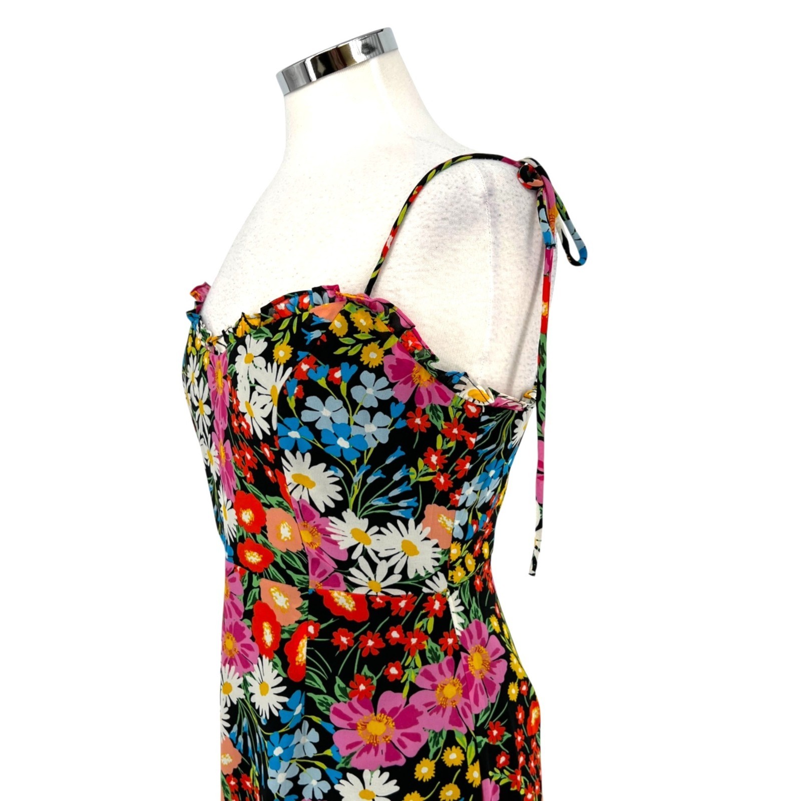 Sugarlips Lupita Floral Tie Strap Ruffle Mini Dress Black Multicolor Size Medium