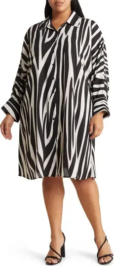 Love X Design Zebra Shirt Dress Womens 1X Black White Animal Print Button Front