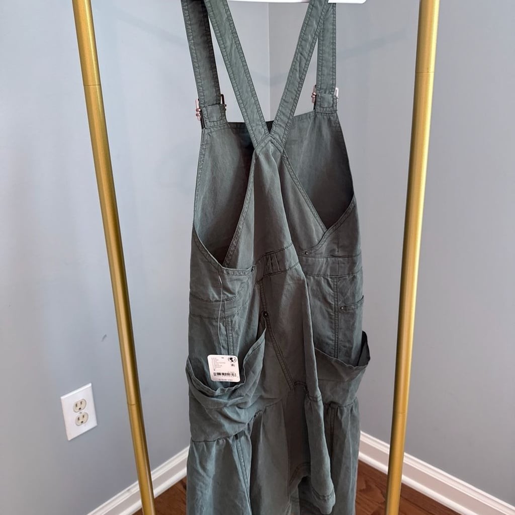 Free People Harper Skirtall Utility Overall Dress in Olive
