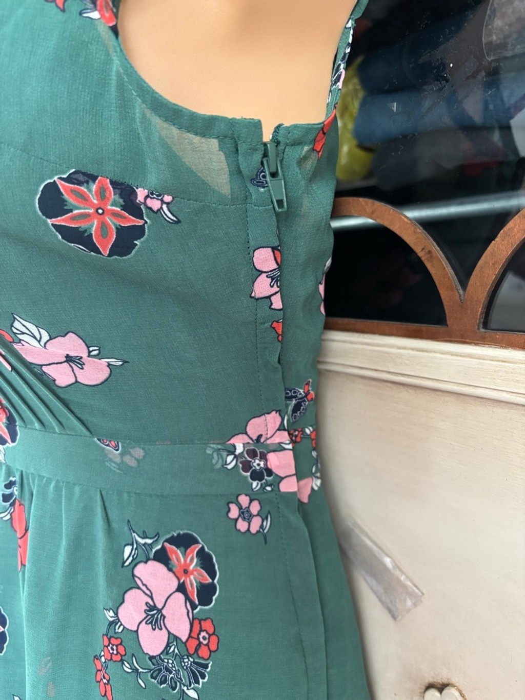 ModCloth “Oh Say Can You Museum” green butterfly and floral print A-line dress