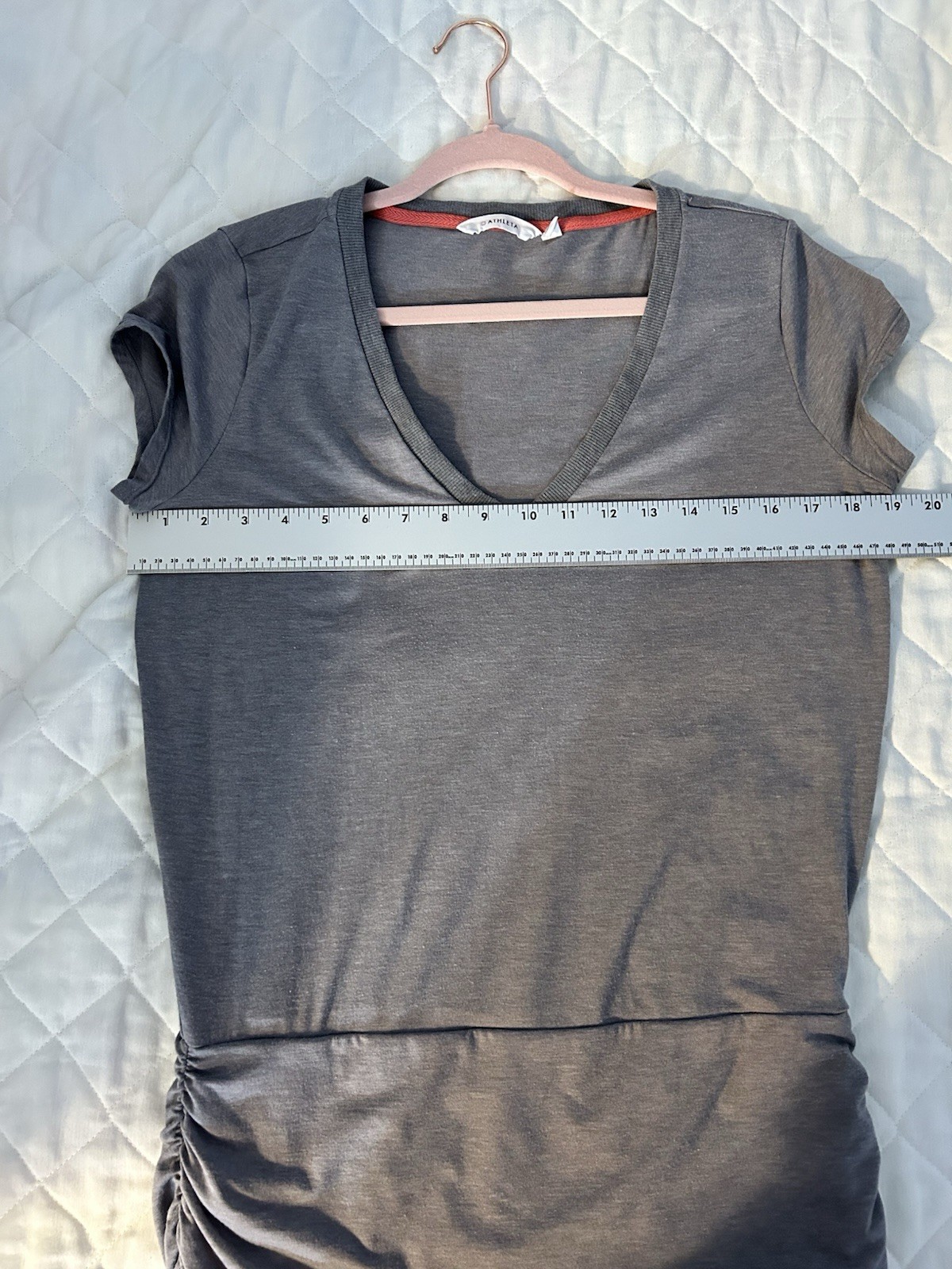 Athleta Step Up Dress Medium Gray Heathered V-Neck Ruched Side Cap Sleeve S2014
