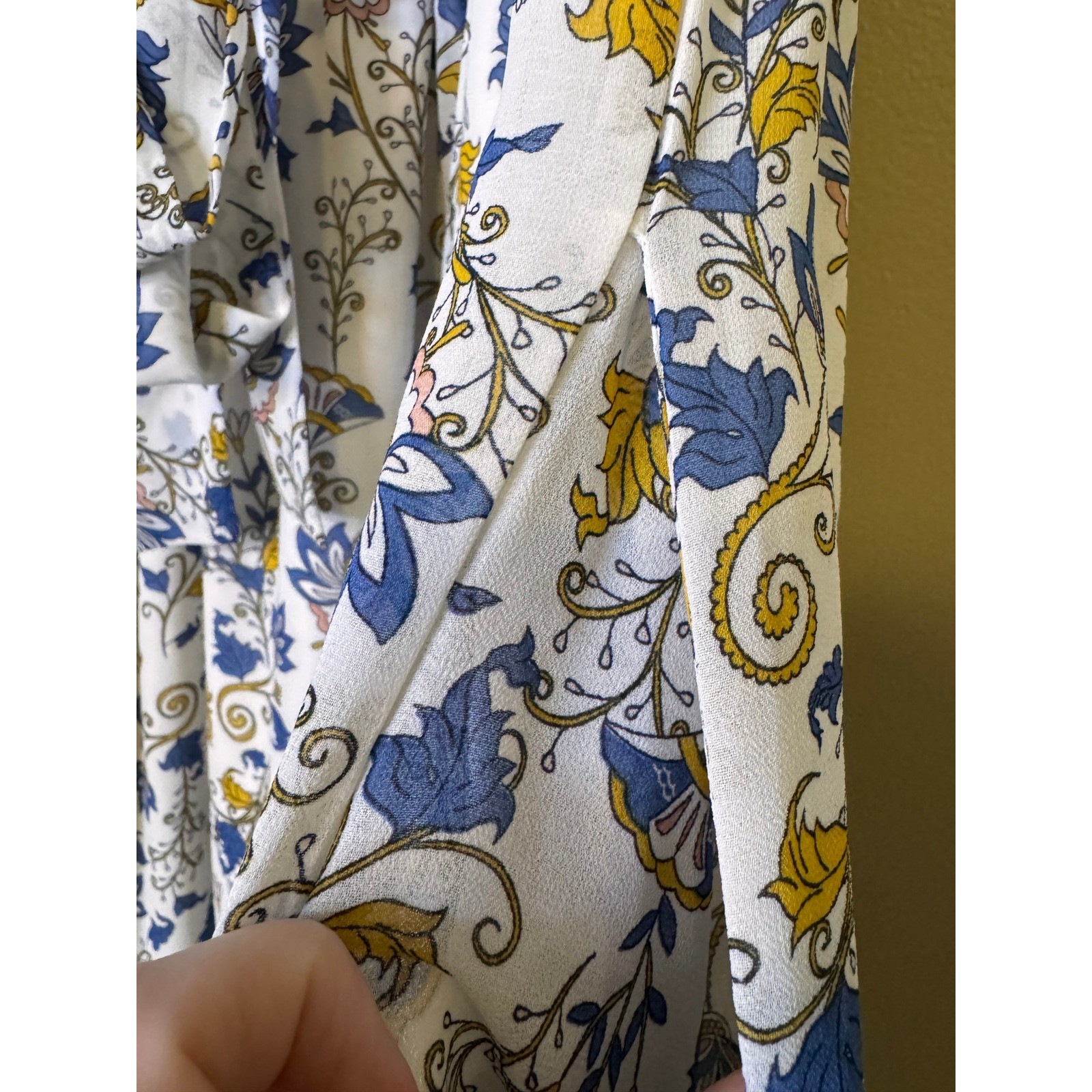 Dip Womens Blue Floral Cottagecore Midi Dress Ruffle Sleeve Tie Back Size Small