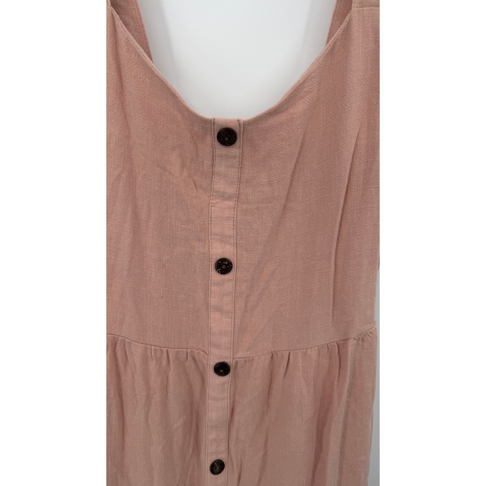 Monteau Pink Button Front Smocked Back Ruffle Strap Midi Dress Size S