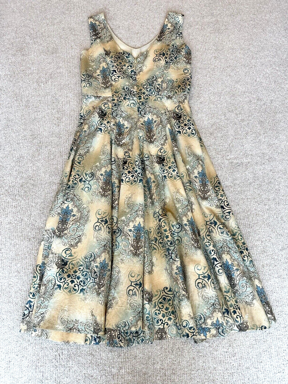 Sundress, A-Line, Size 10/12, Sleeveless, Designer Handmade USA , Blue/Beige