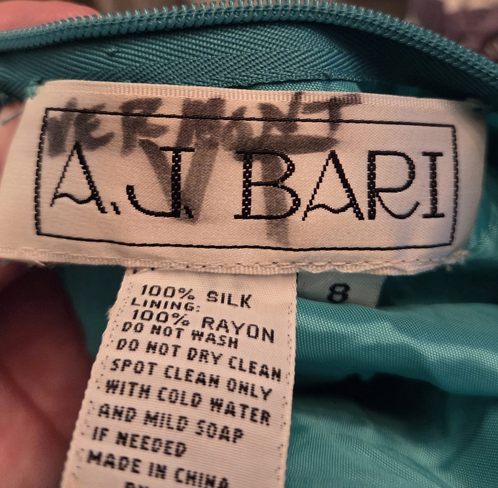 Vintage A.J. Bari Silk Teal Long Evening Dress, Size 8