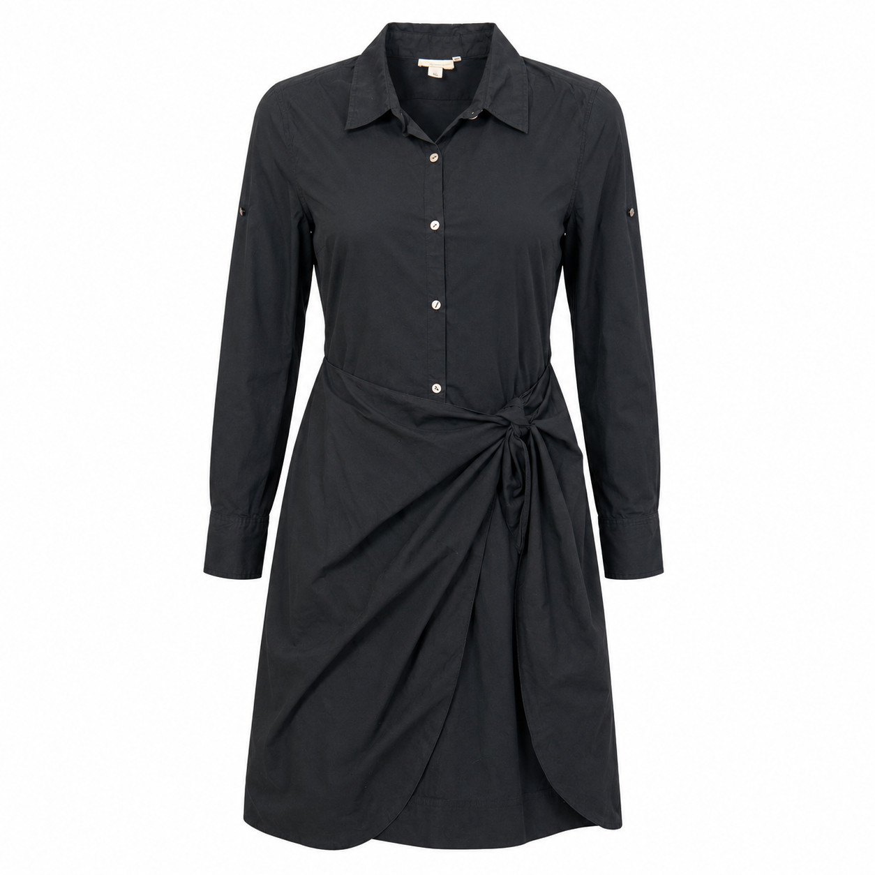 Pure DKNY Shirt Dress Women M Black Button Front Tie Waist Long Sleeve