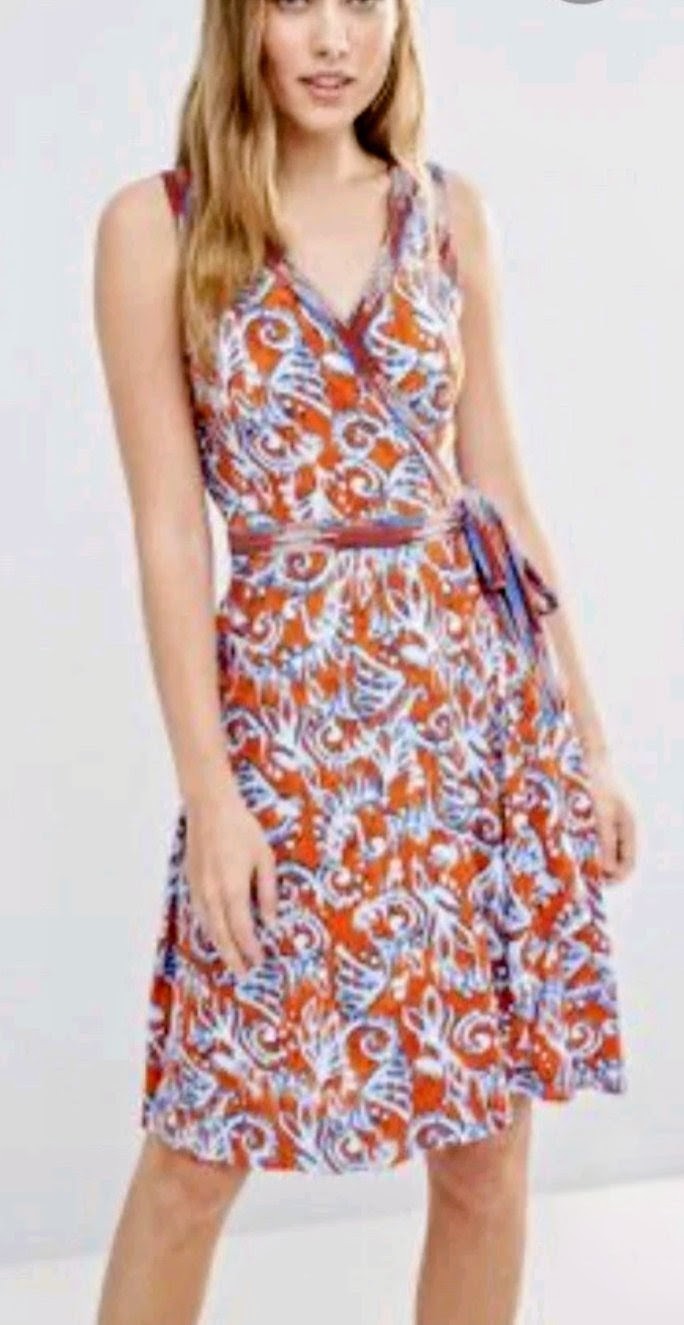 BCBGMAXAZRIA Orange Blue Ikat Print Hallee V-Neck Wrap Tie Dress Size XS