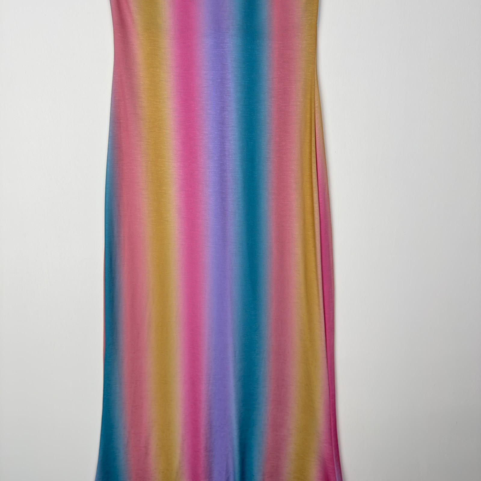 Maia Rainbow Ombre Maxi Dress S Sleeveless Deep V-Neck USA Made Polyester Blend