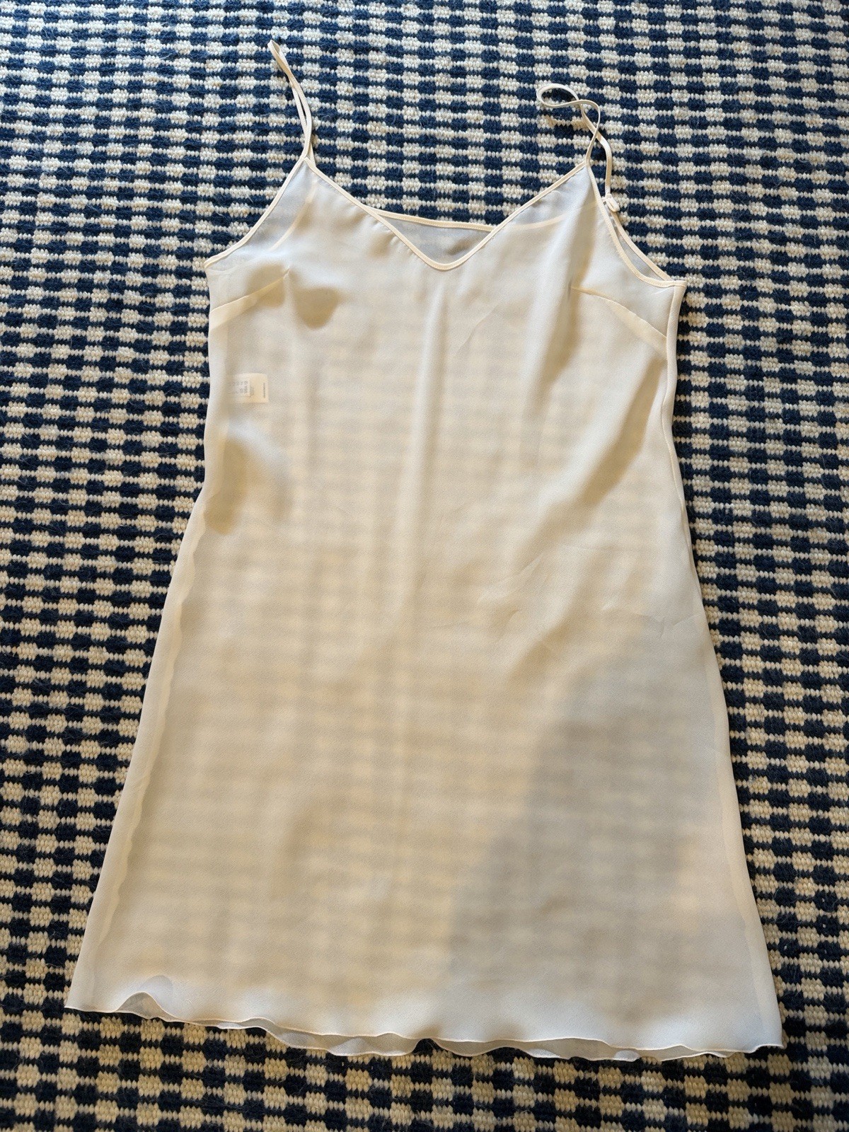 Vintage Cacharel Pixel-Print Long Sleeve Shift Dress in Ivory, Red & Navy Sz 12