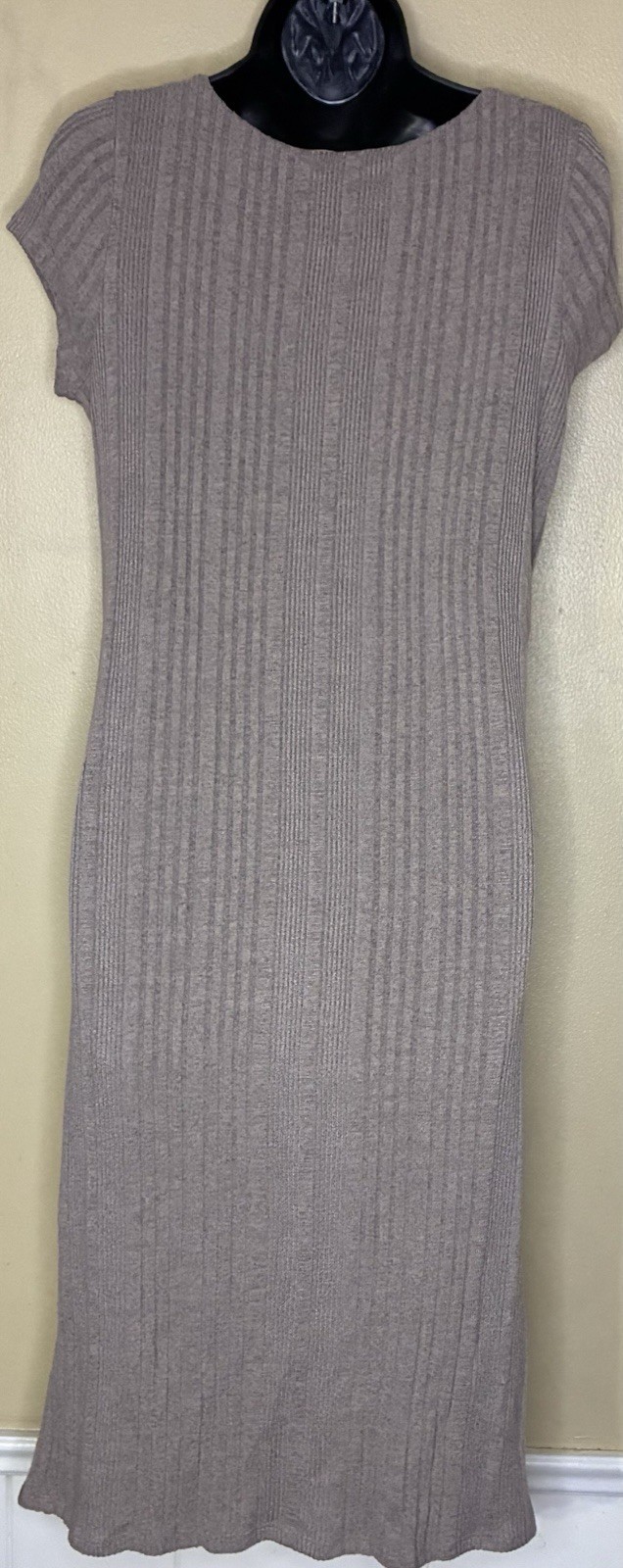 Timing Rayon Gray Ribbed Knit V-Neck Cap Sleeve Sheath Dress XL Knee Length