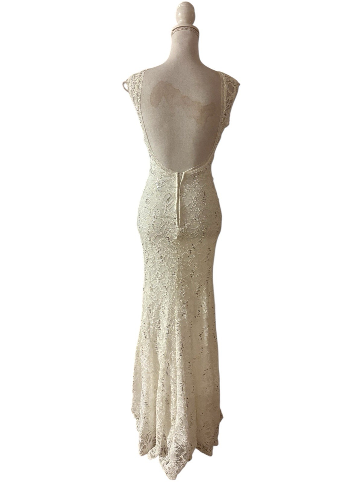 Vtg Windsor Beaded Lace Evening Mermaid Gown Sequins Backless Made In USA Sz 5/6