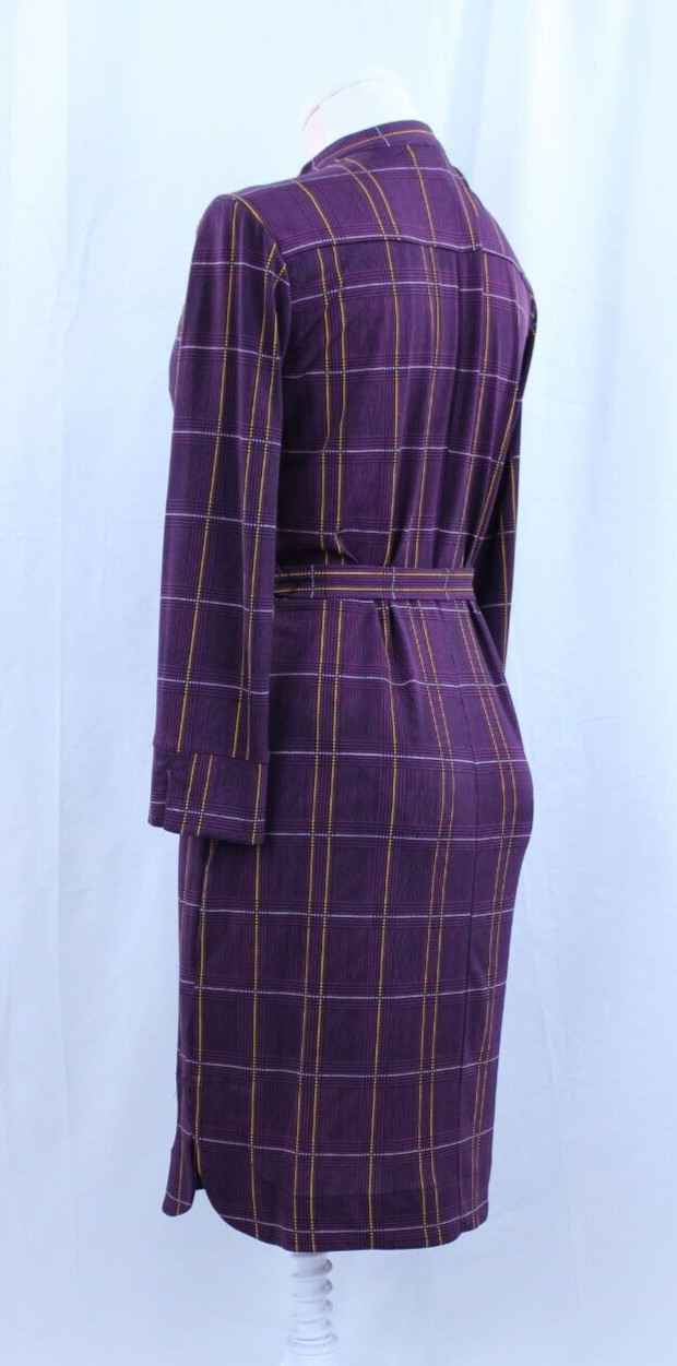 Donna Morgan Dress Purple Yellow Plaid Chest Pockets Waist Tie Buttons Sz 4