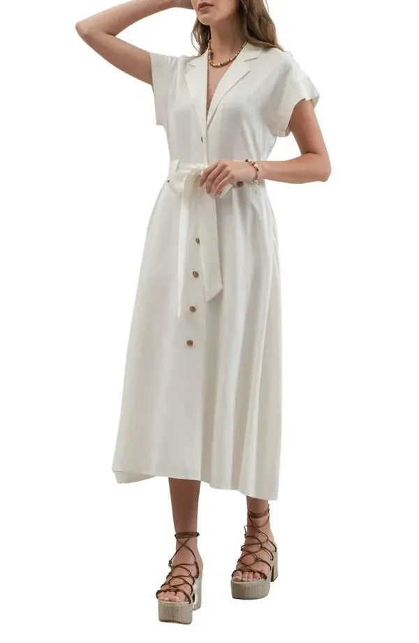 ZOE AND CLAIRE Button Front Linen Blend Midi Dress Medium