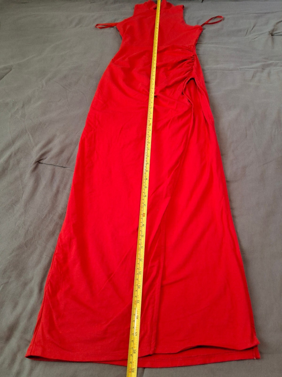 Superdown Red Mock Neck Ruched Slit Maxi Dress Revolve XS