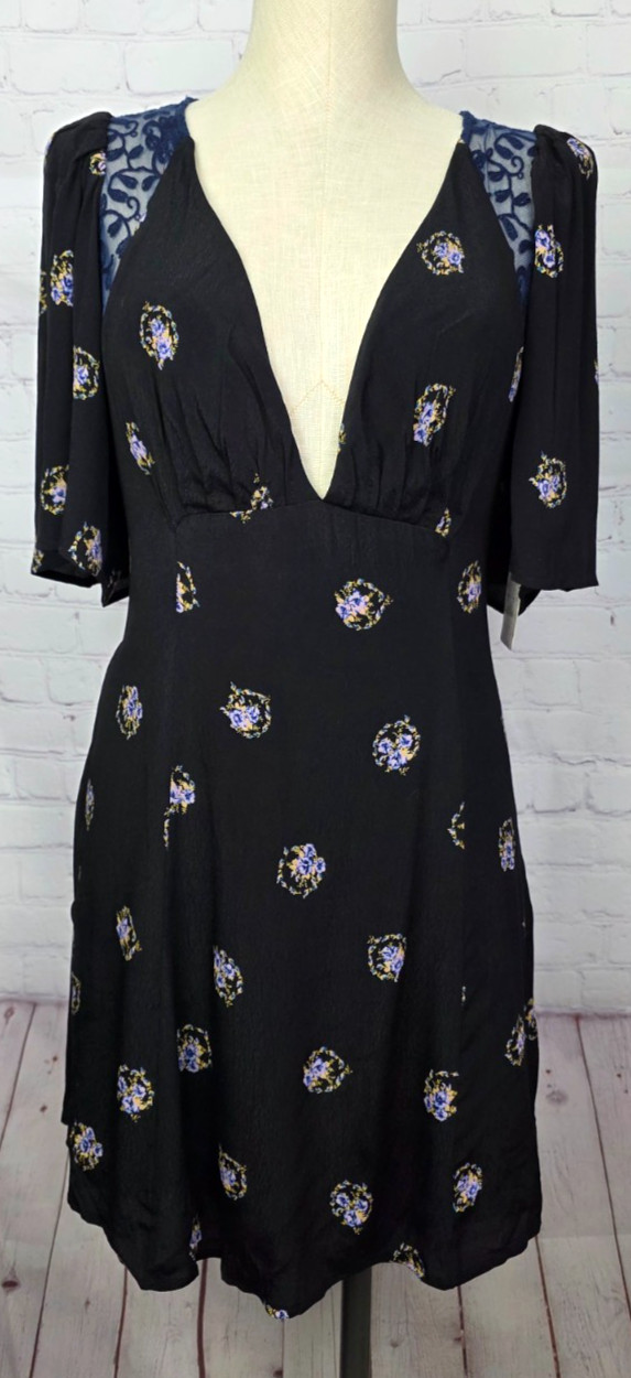 Free People Clove Mockingbird Plunge Mini Dress Floral Backless Boho Festival 4