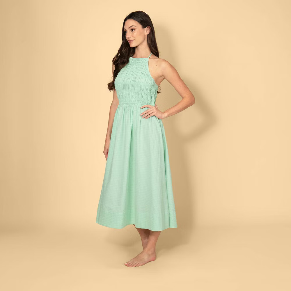 Solid & Striped Women Seersucker Smocked A-Line Dress – Mint Green Check