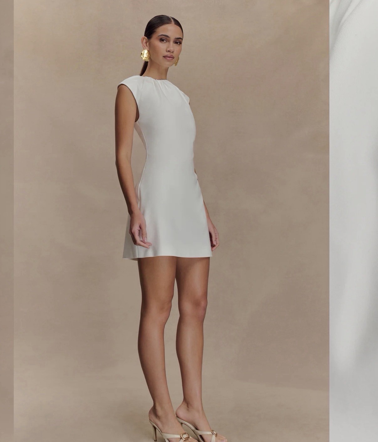 Meshki Ariana Pleated Neck Mini Dress Ivory Size XL NWT