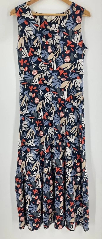 Seasalt Cornwall beach glass maxi dress Uk 12 navy sea shells cotton vgc #V10