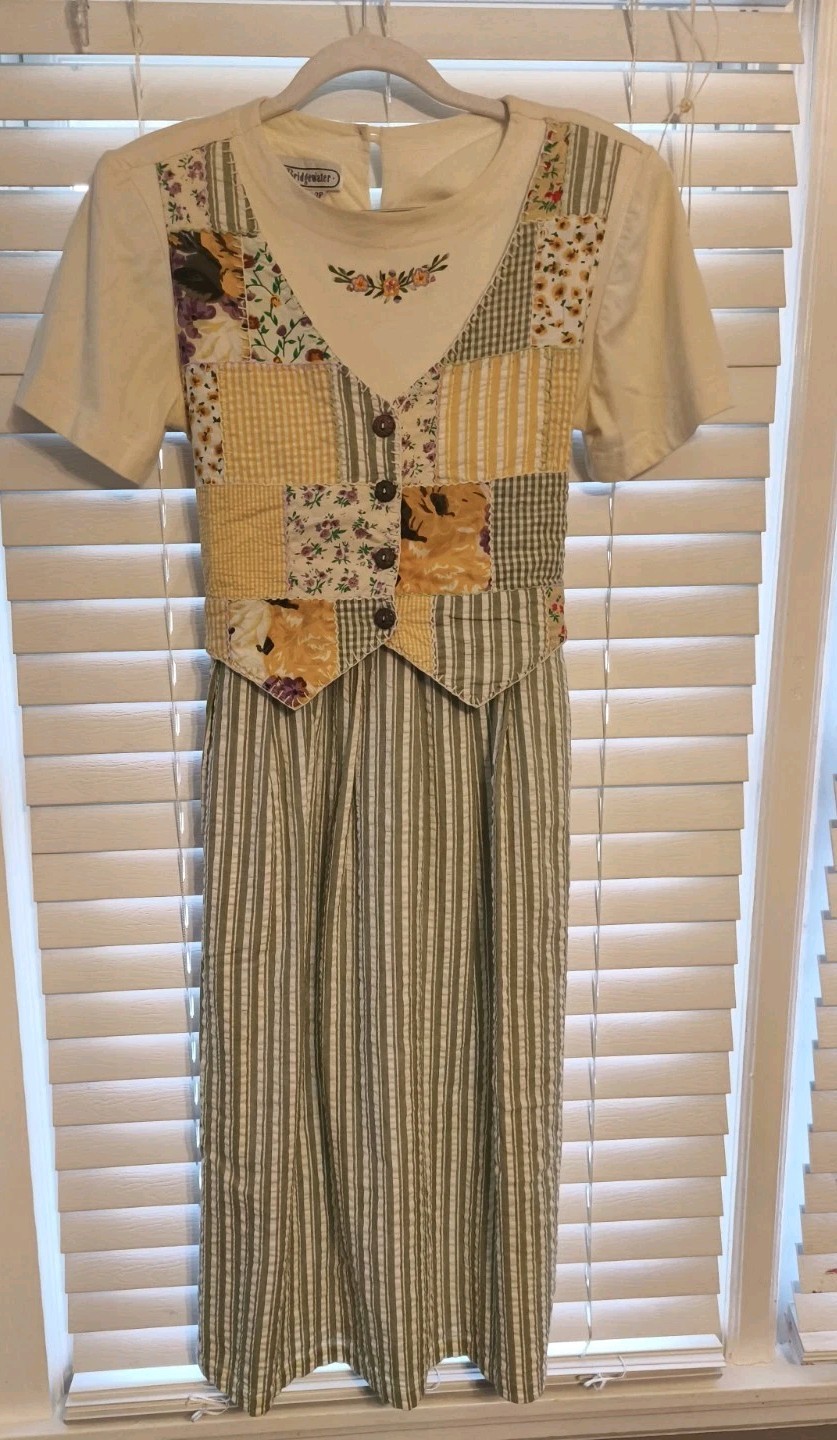 Vintage Prairie Maxi Dress Patchwork Vest 2Pc Set Cottagecore Boho
