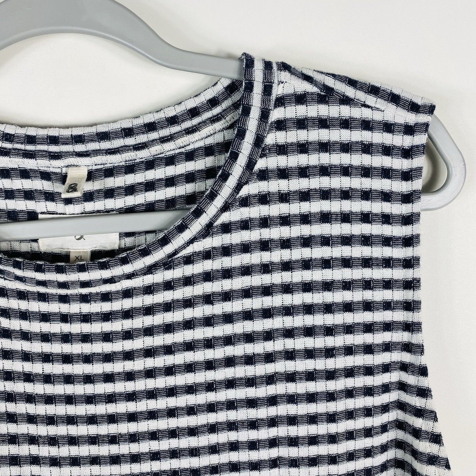 Lou & Grey Midi Dress XL Gingham Sleeveless Cotton Blend Navy Blue White