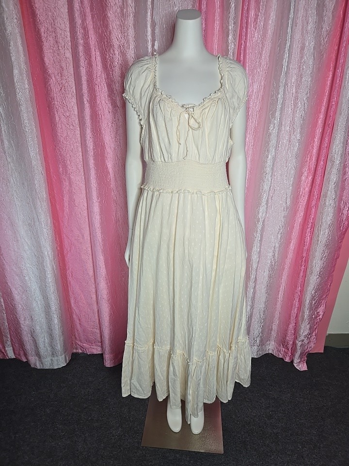 Old Navy Cream Cottagecore Clip Dot Layered Lined Prairie Dress Size Large