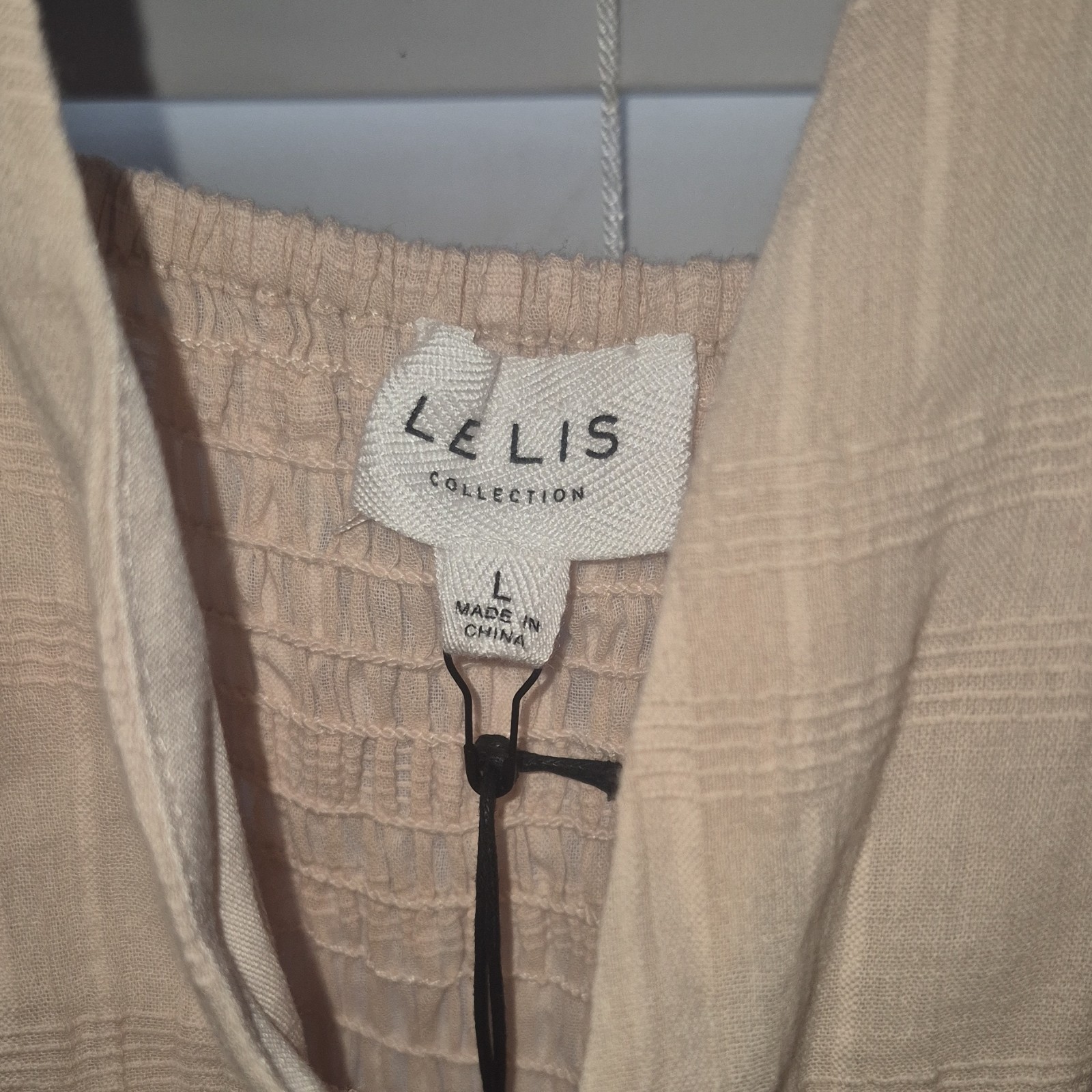 Le Lis Beige Crochet A-Line Dress Sleeveless V-Neck Pullover Size L