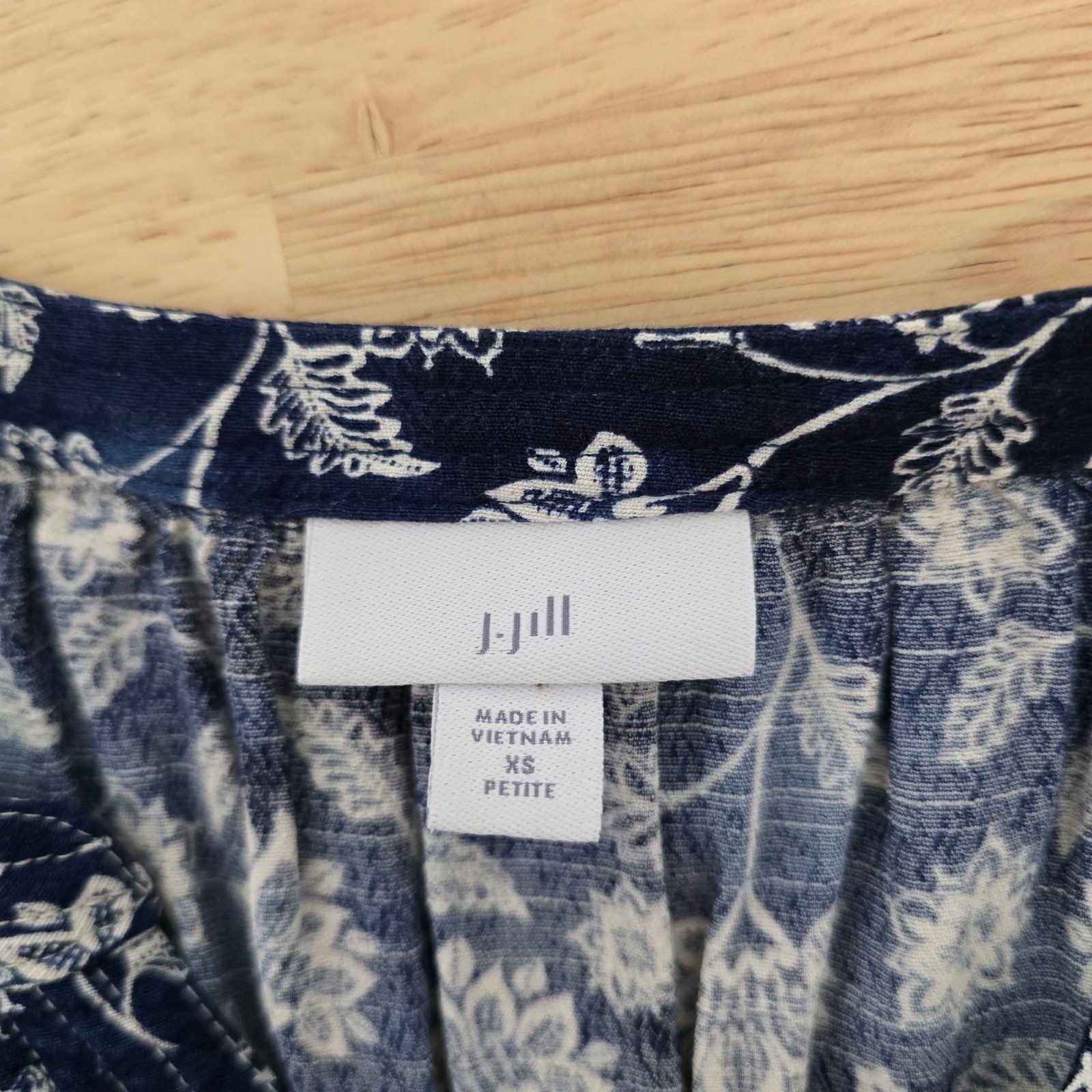 J.Jill Navy Blue Floral Ecovero Viscose Midi Dress Size XS Petite Elastic Waist