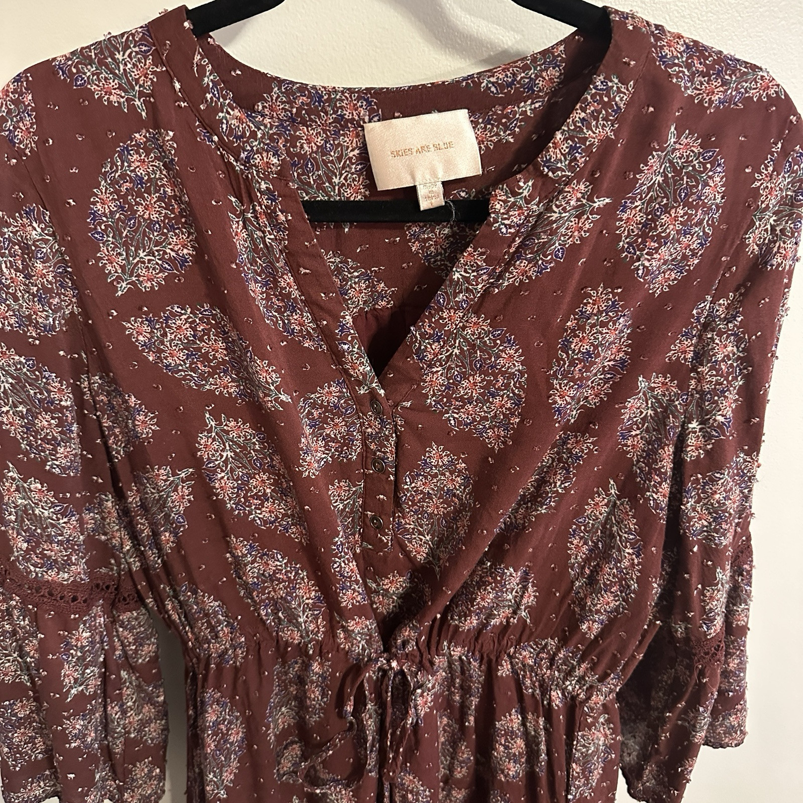 Skies Are Blue Patterned Maxi Dress Button Front Size L Bohemian Floral