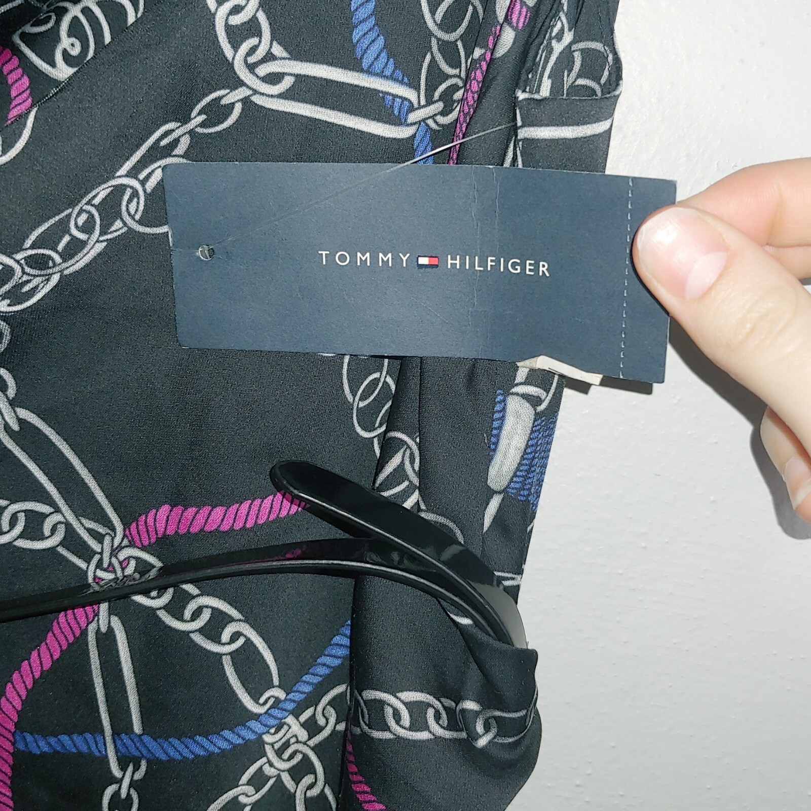 NWT Tommy Hilfiger Black Chain Link Tassel Print Dress Size Small S $129.50