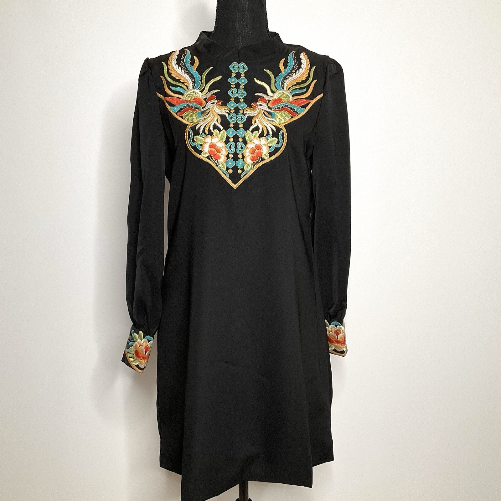Asian Styled Womens Y2K Bold Dragon Embroidered Tunic Comfy Flowy Dress