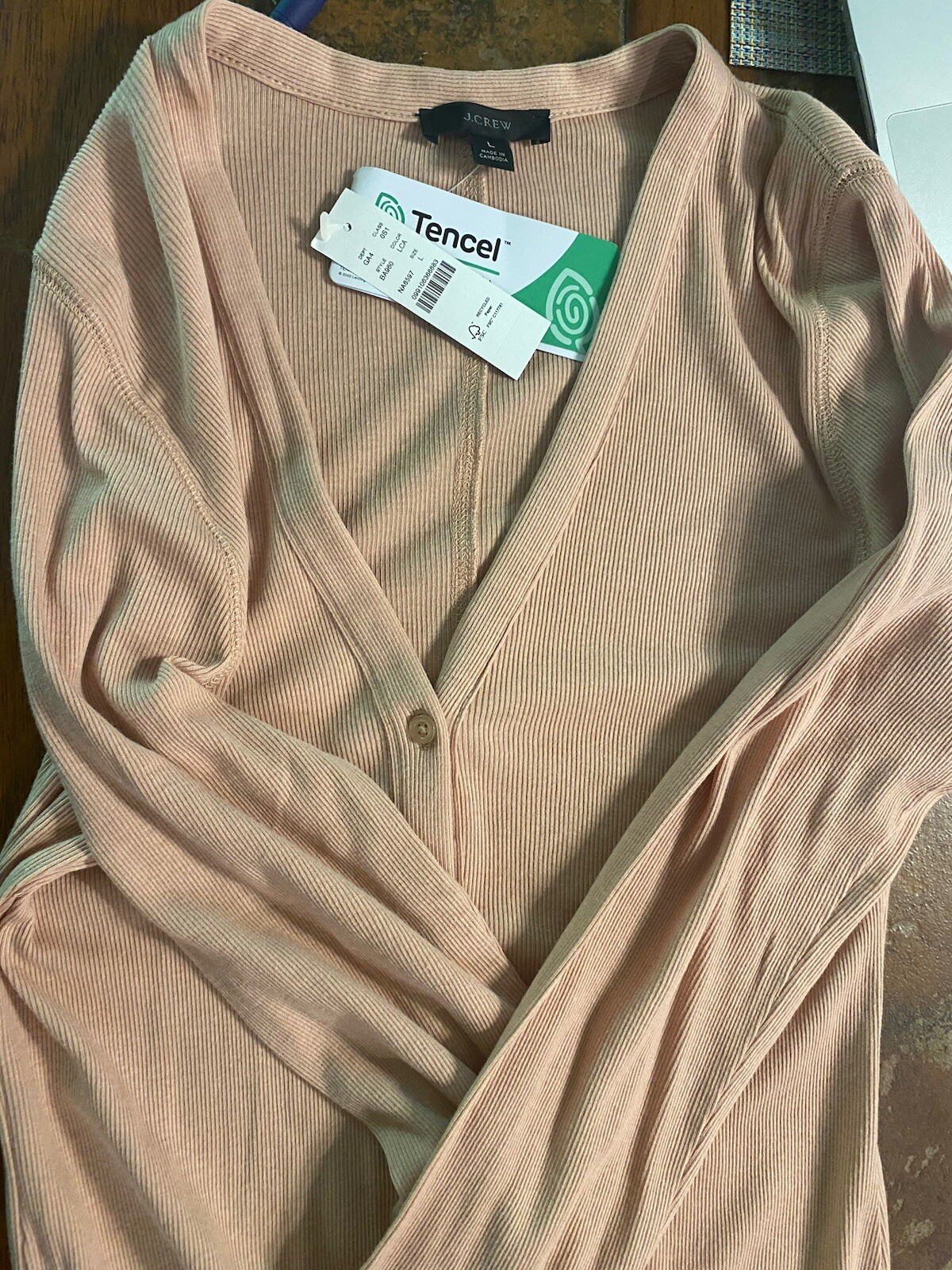 NWT J. CREW Ribbed Button-Front Sheath Midi Dress Tencel Light Camel L Large