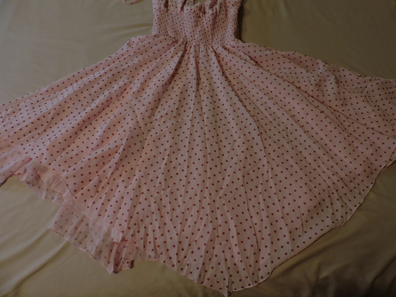 Kookai dress, light rose w/deeper rose polka dots, tie over shoulder