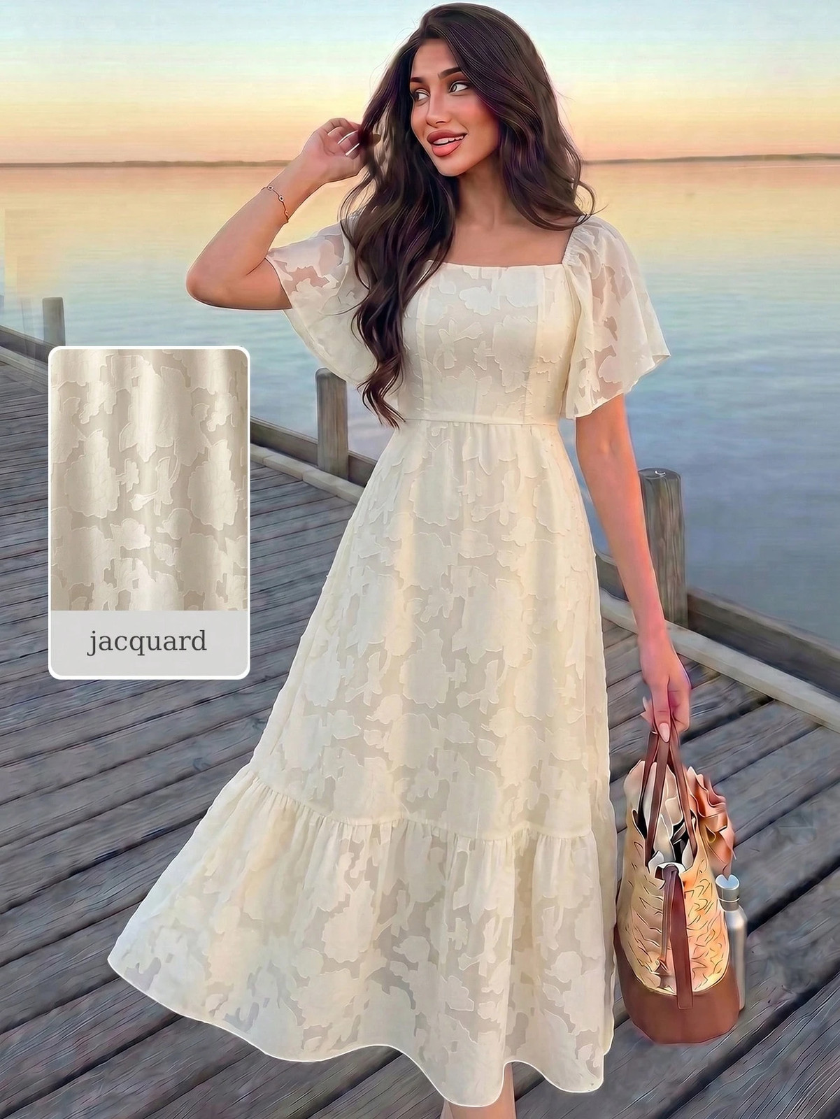 Elegant A Line Women’s Dress in Apricot Color