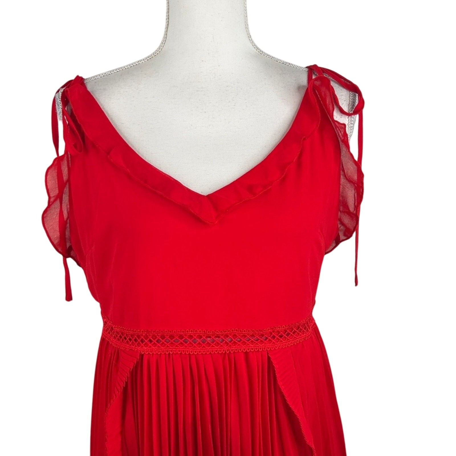 Lulus Red Spaghetti Strap Pleated Ruffle Flowy Event Wedding Maxi Dress Size XL
