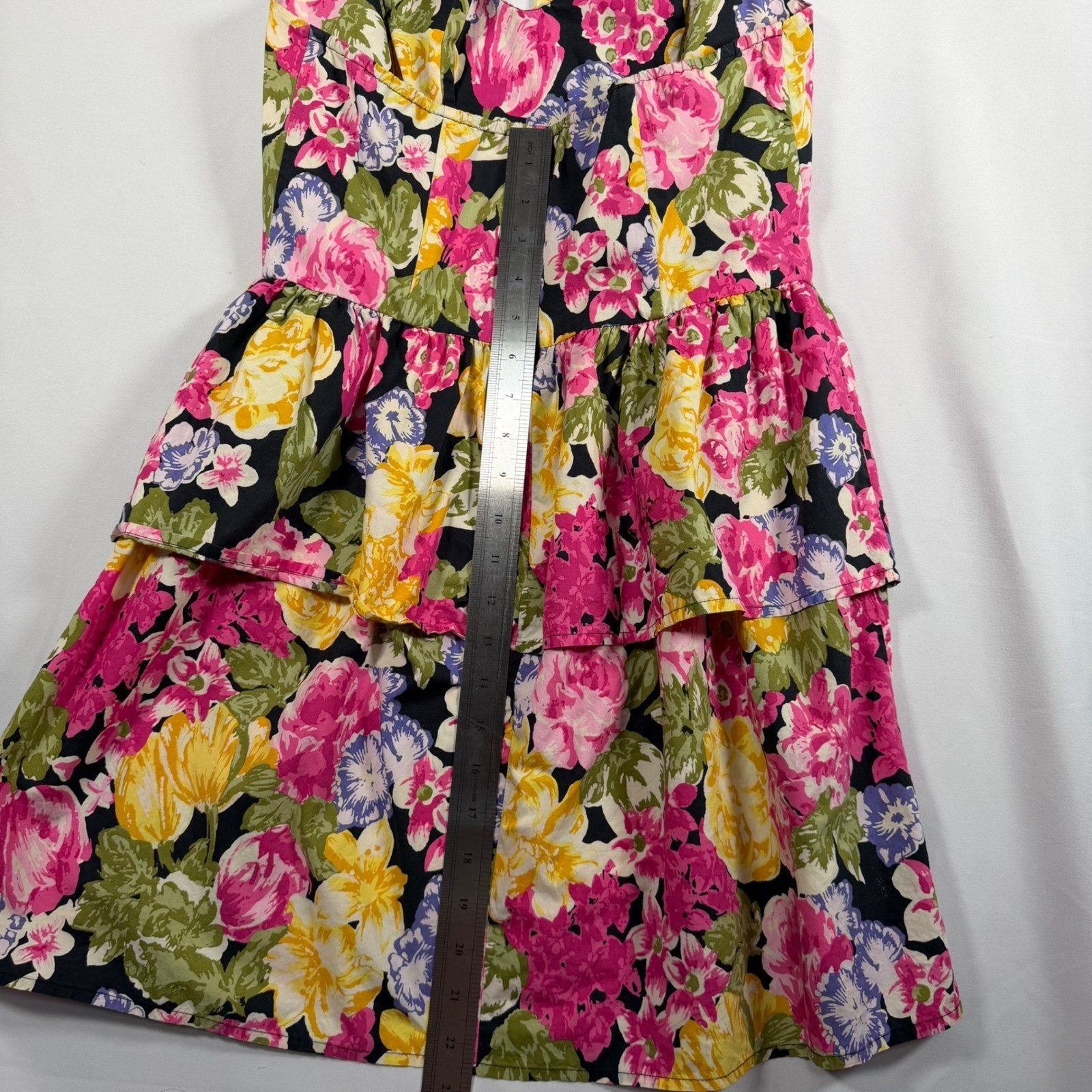 Moda International Floral Halter Dress Cotton Tiered Peplum Retro Y2K Vtg Size 6