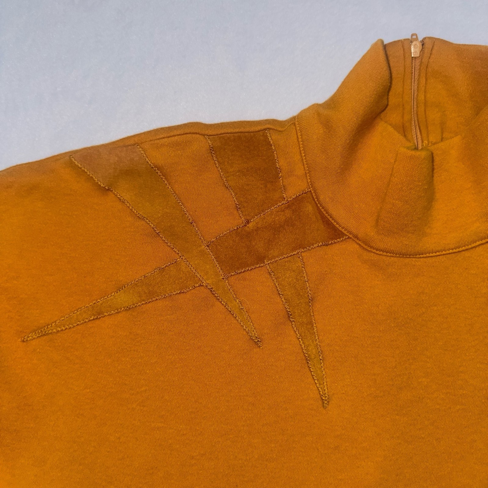 Xabia LA Mustard Yellow Long Sleeve Mock Neck Dress with Genuine Suede Trim