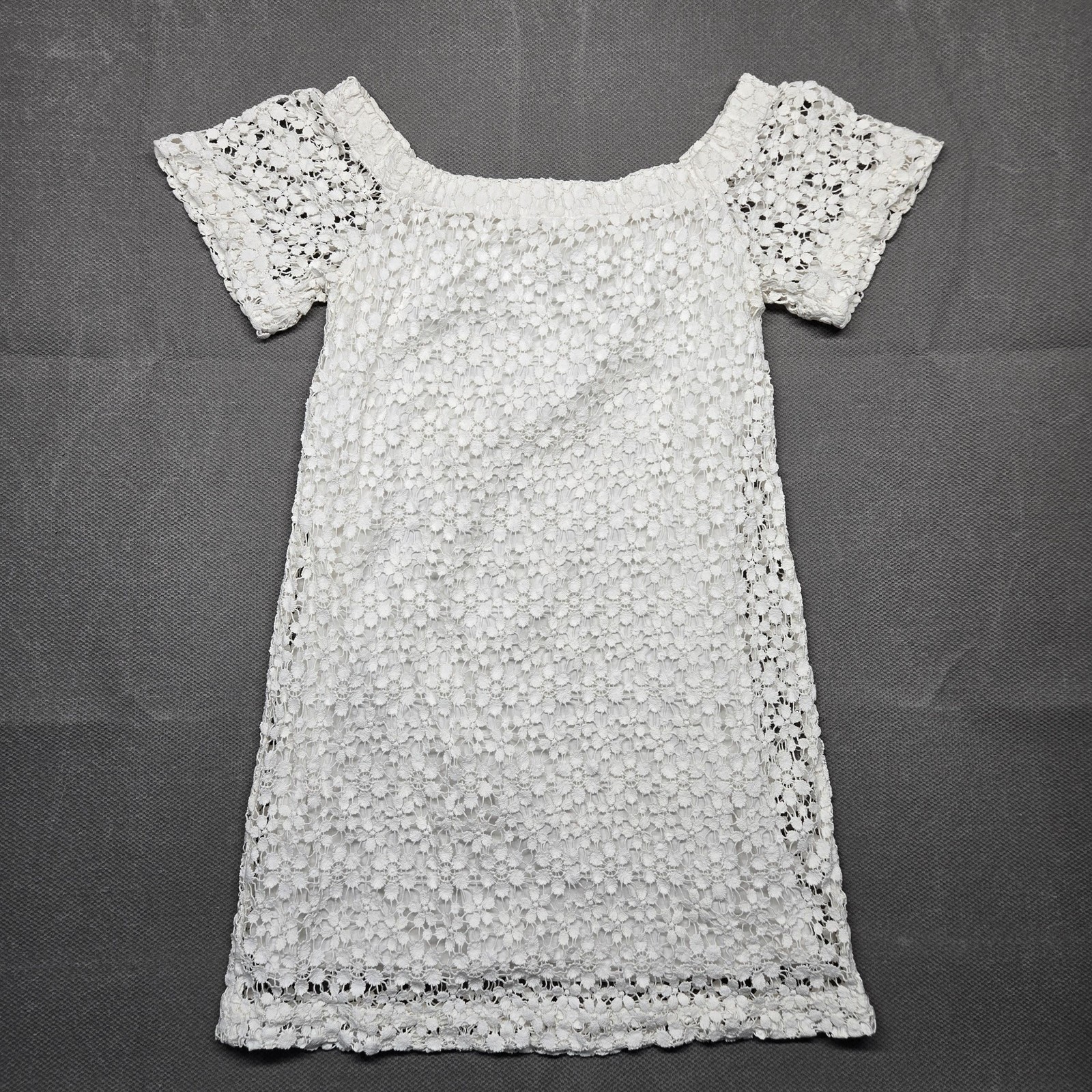A.L.C. Womens Small White Floral Lace Shift Dress Off Shoulder Lined ShortSleeve
