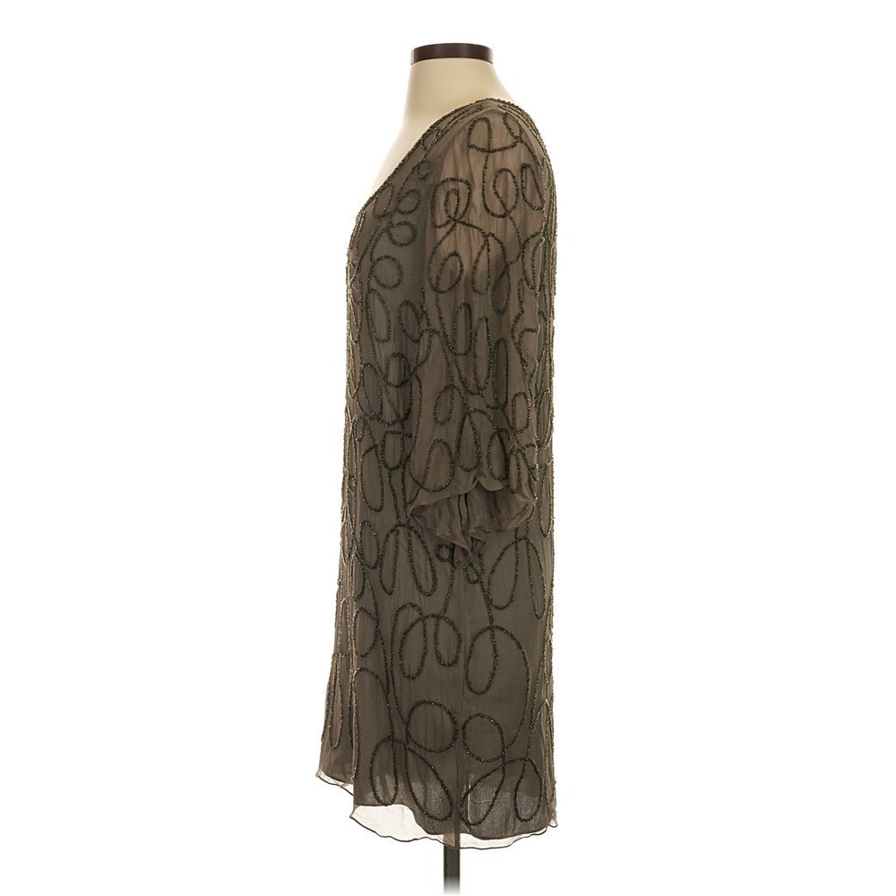 Pookie & Sebastian Silk Illusion Breaded Midi Cocktail Dress Size S Olive Green