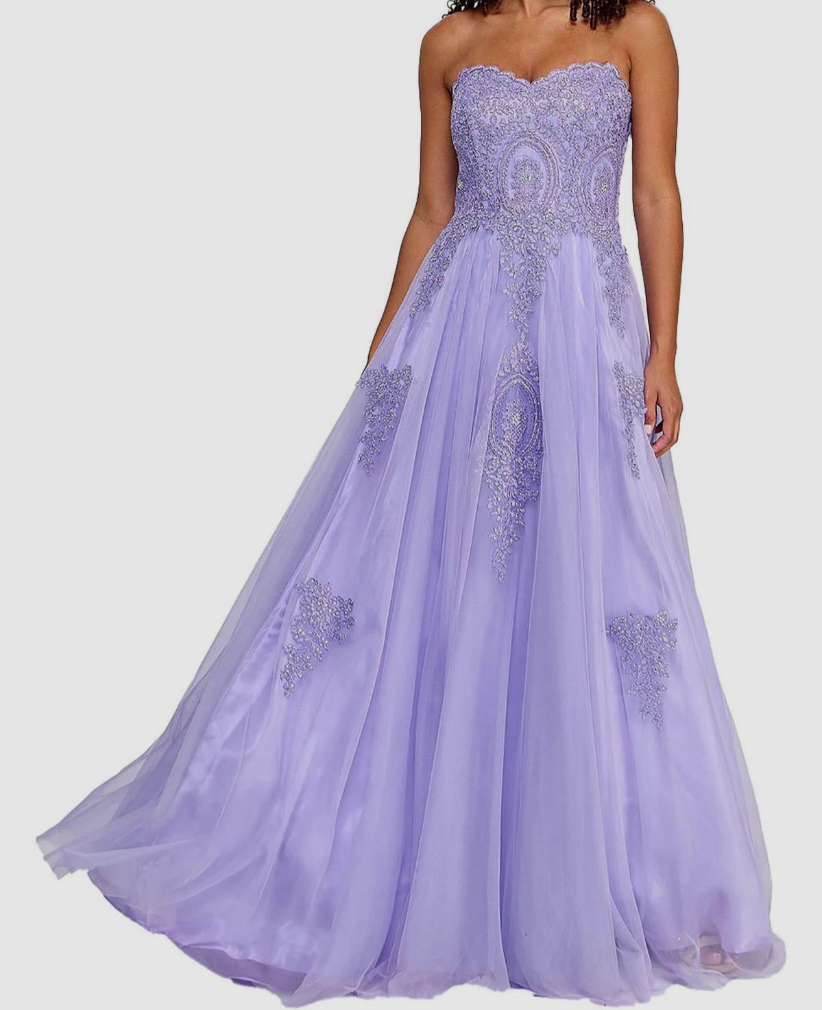 Say Yes To Prom Women’s Purple Lace Embellished Evening Dress Junior’s Size 3/4