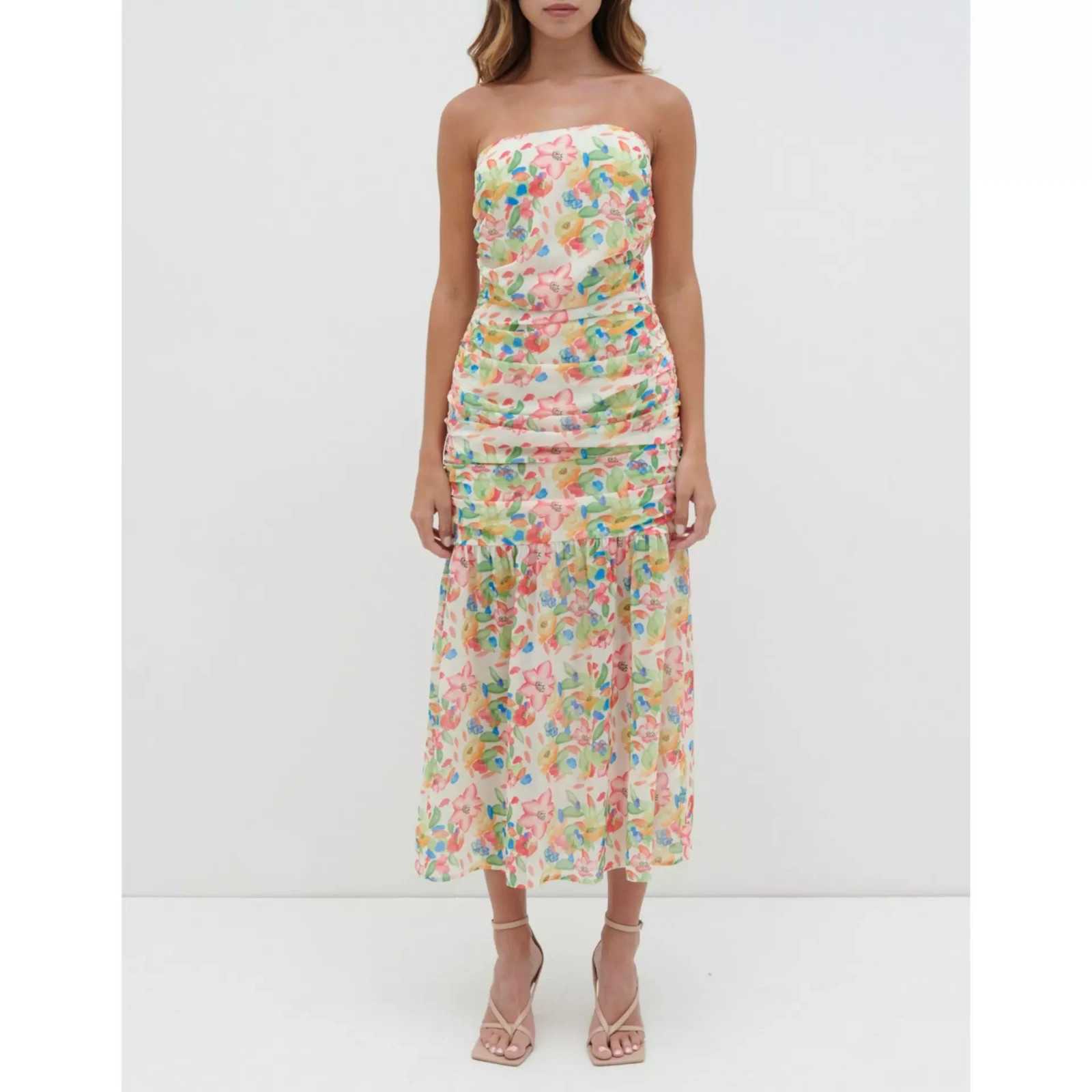 Pretty Lavish NEW Dress UK 14 Floral Ruffle Midi Sleeveless