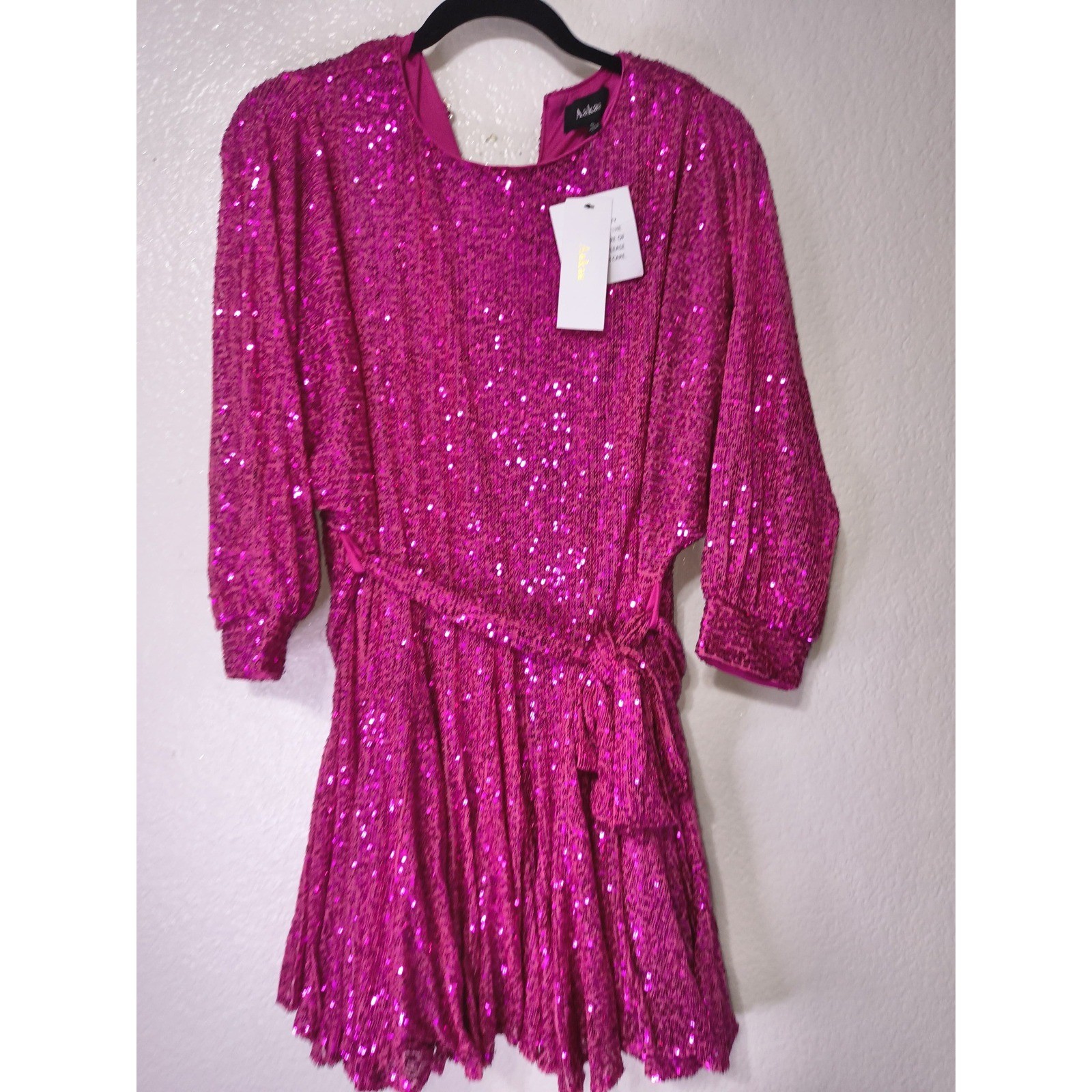 Aakaa Womens Pink Sequin Tie Waist Mini Dress 3/4 Party Cocktail NWT (24)