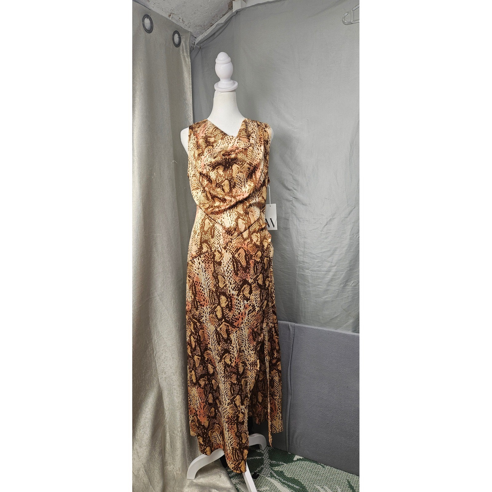 Worthington Womens Snake Print Cowl Neck Sleeveless Maxi Dress XS