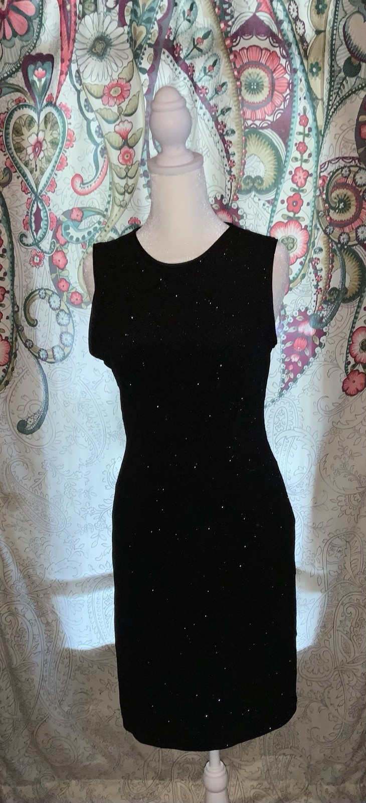 Vtg Y2K 90s Onyx Nite Dress 6 Black Silver Back Out Stretch Women’s Made In USA