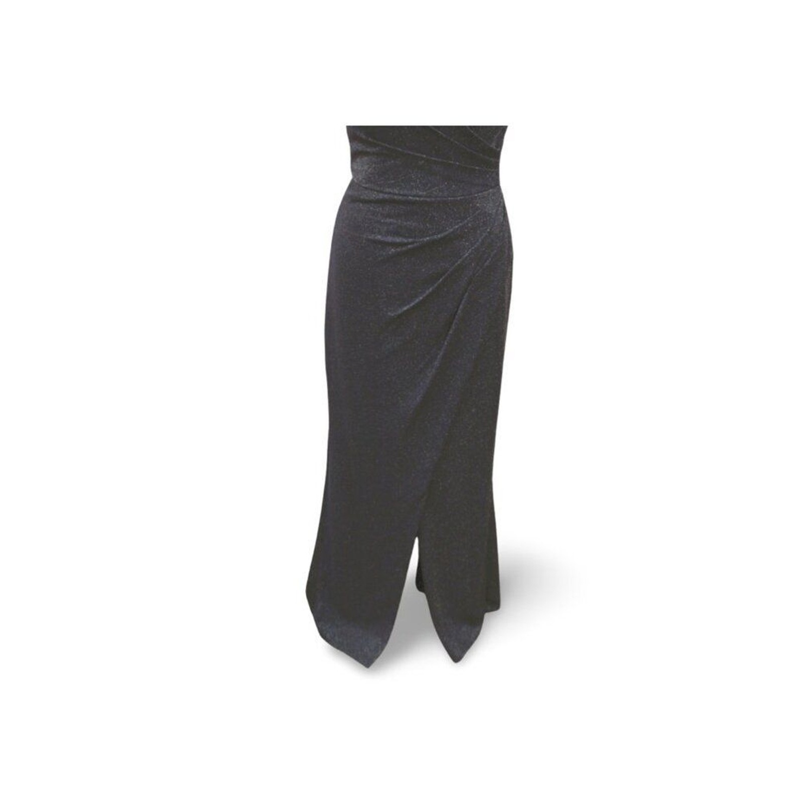 Navy Glitter Knit Fitted V-neck Formal dress with slit Bari Jay