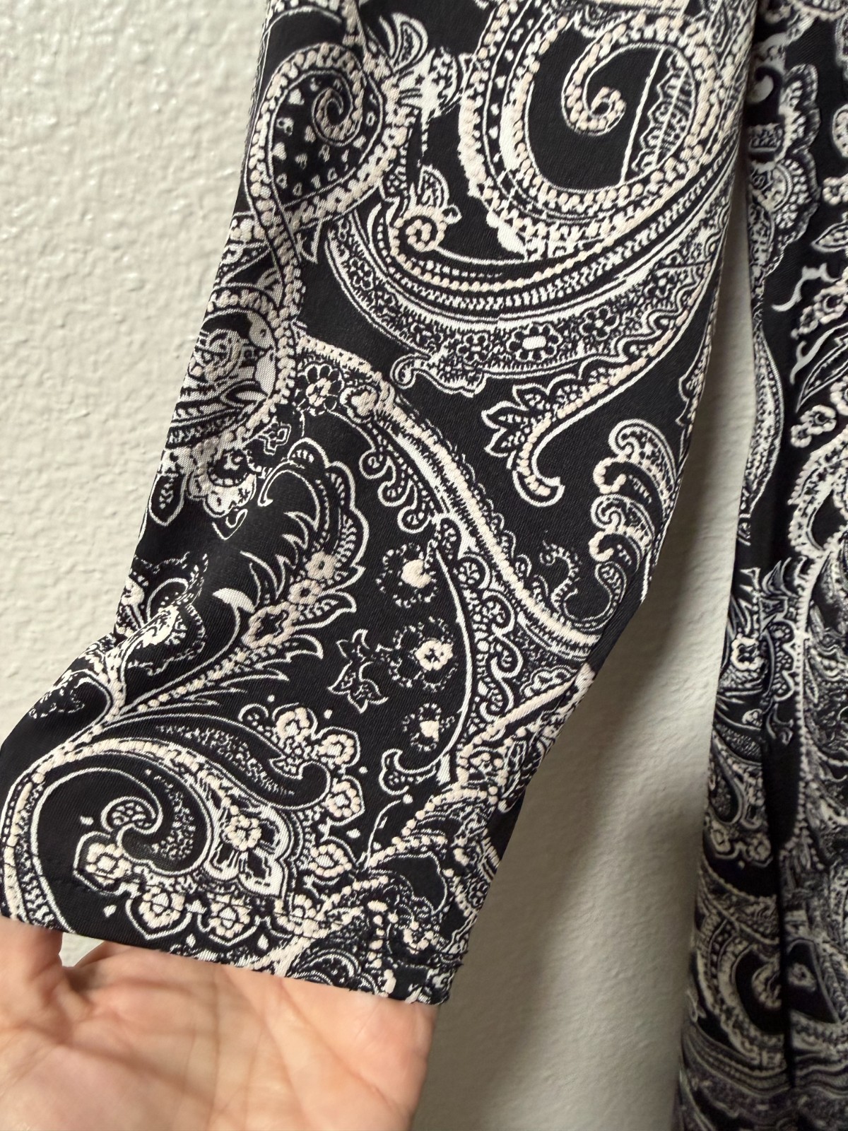 Apt 9 L Black White Paisley Shift Dress High Neck 3/4 Sleeve Pockets Modern Chic