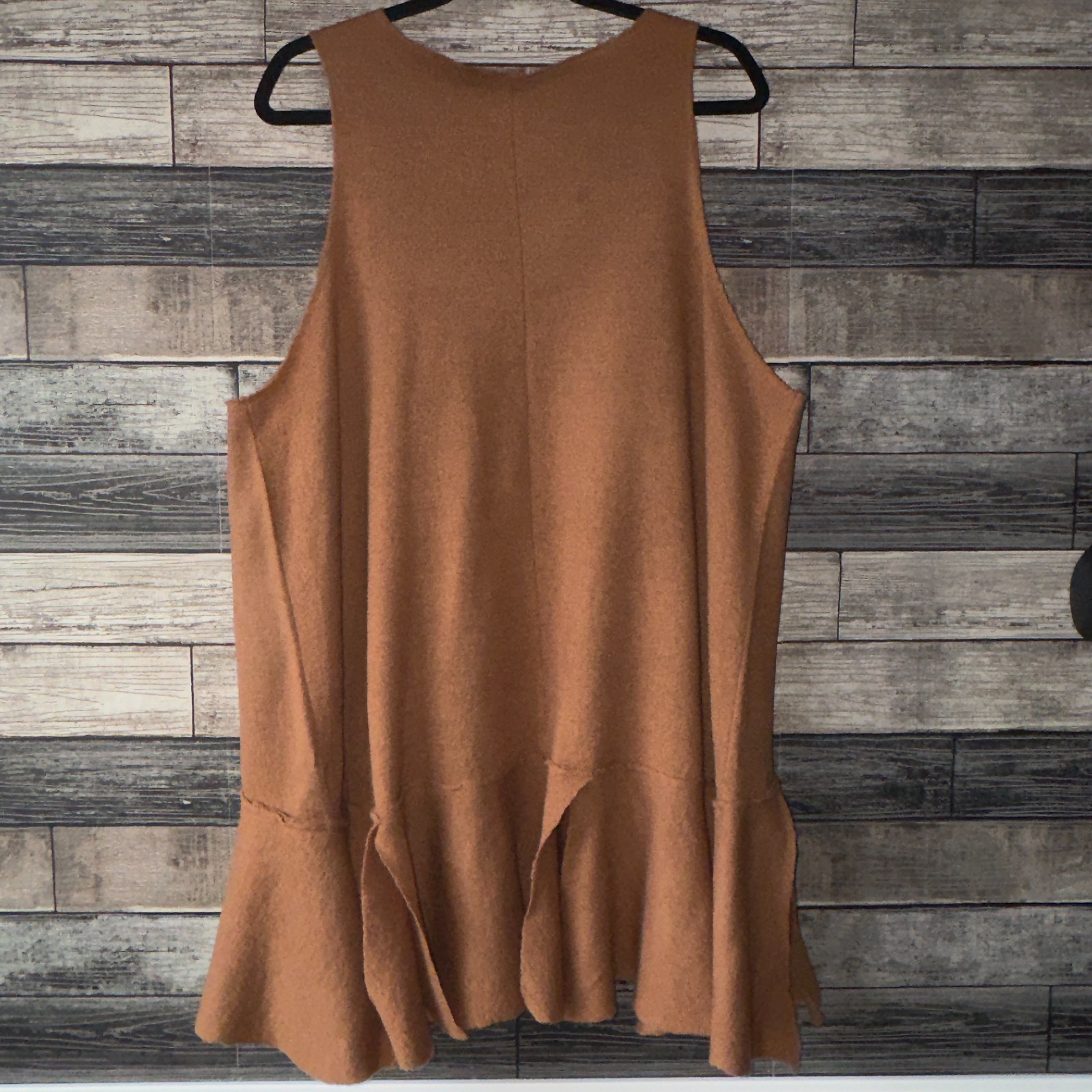 Free People Womens Small 100% Wool Sleeveless Mini Dress Camel Boiled Wool Tunic