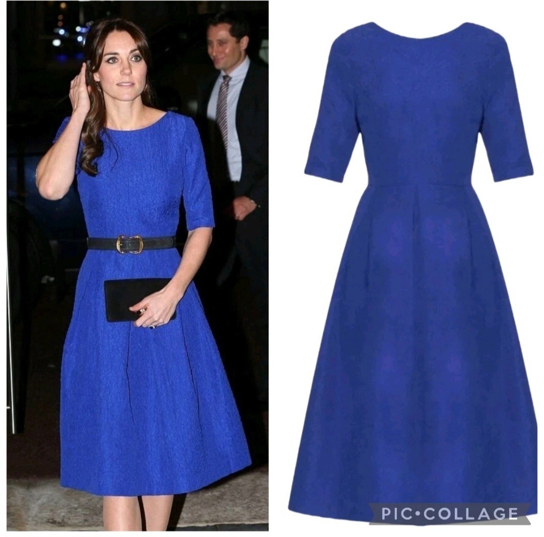 Saloni London Dress Martine Blue UK 10 Usa 6 ASO KATE Middleton £555 Royal RARE