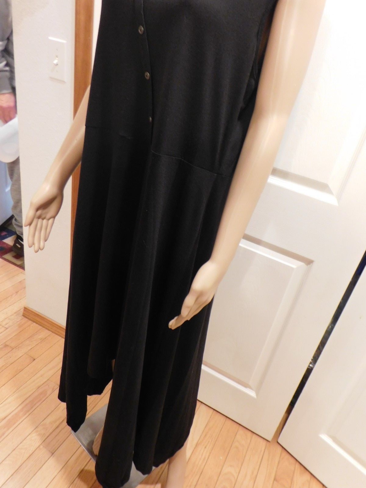 New Black Inclined Button Handkerchief Polyester Asymmetrical U Neck Dress 2 XL
