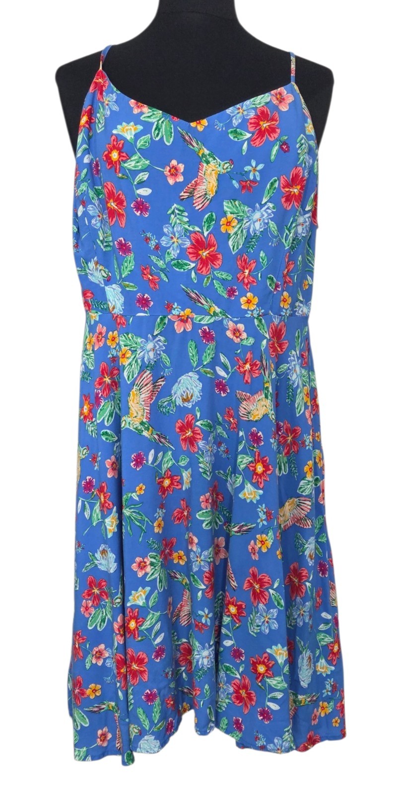 Old Navy Y2K Dress Blue Floral Vacation Resort Hawaiian Garden Party Size XL