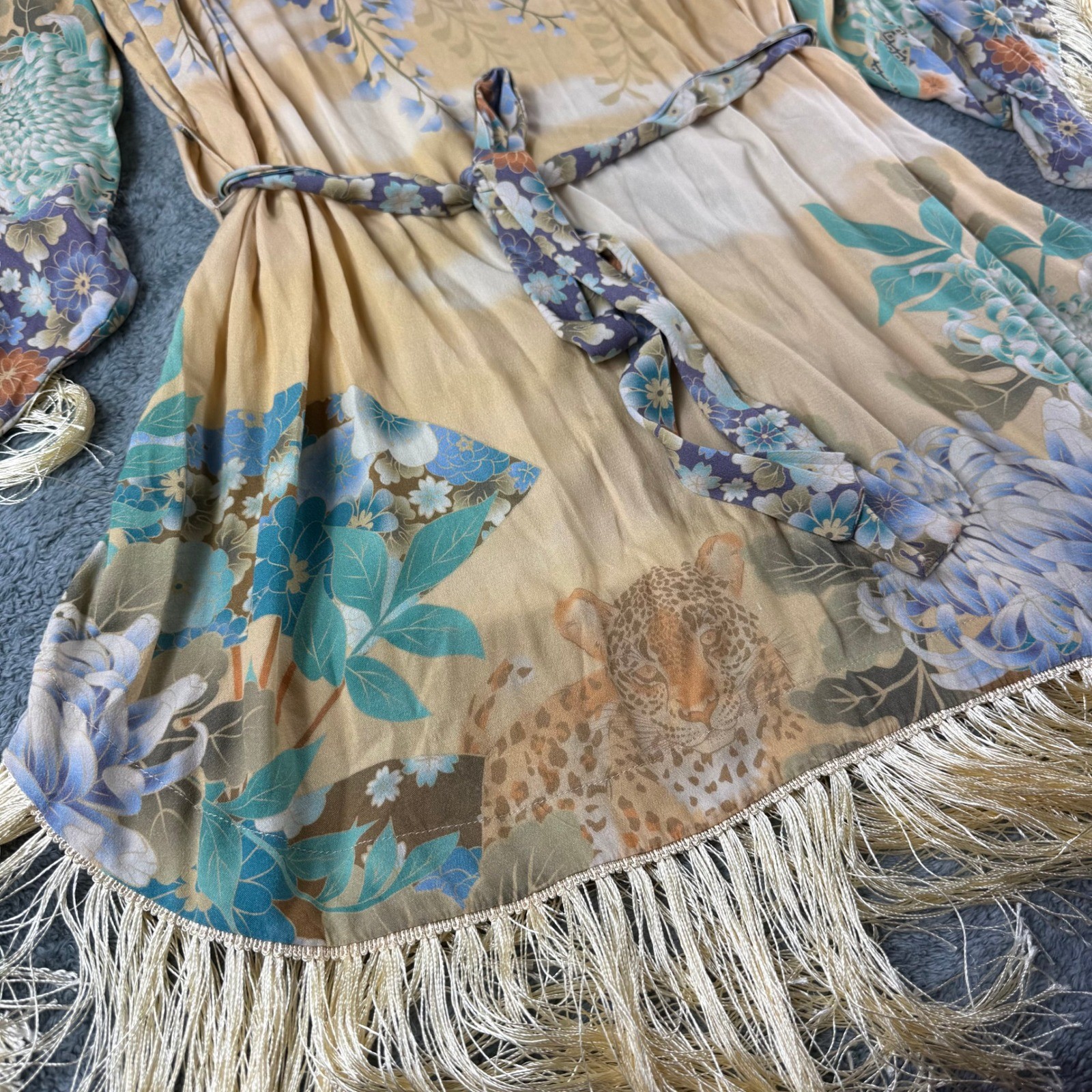 Spell & The Gypsy Collective Willow Tassell Dress Yellow Floral Boho Fringe L